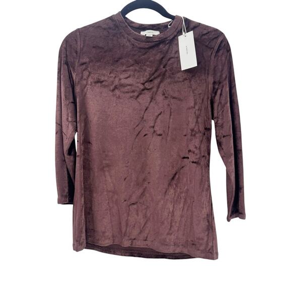 Vince Velour Three-Quarter-Sleeve Crew Neck Top Black Fig Size Medium NWT - Picture 4 of 12